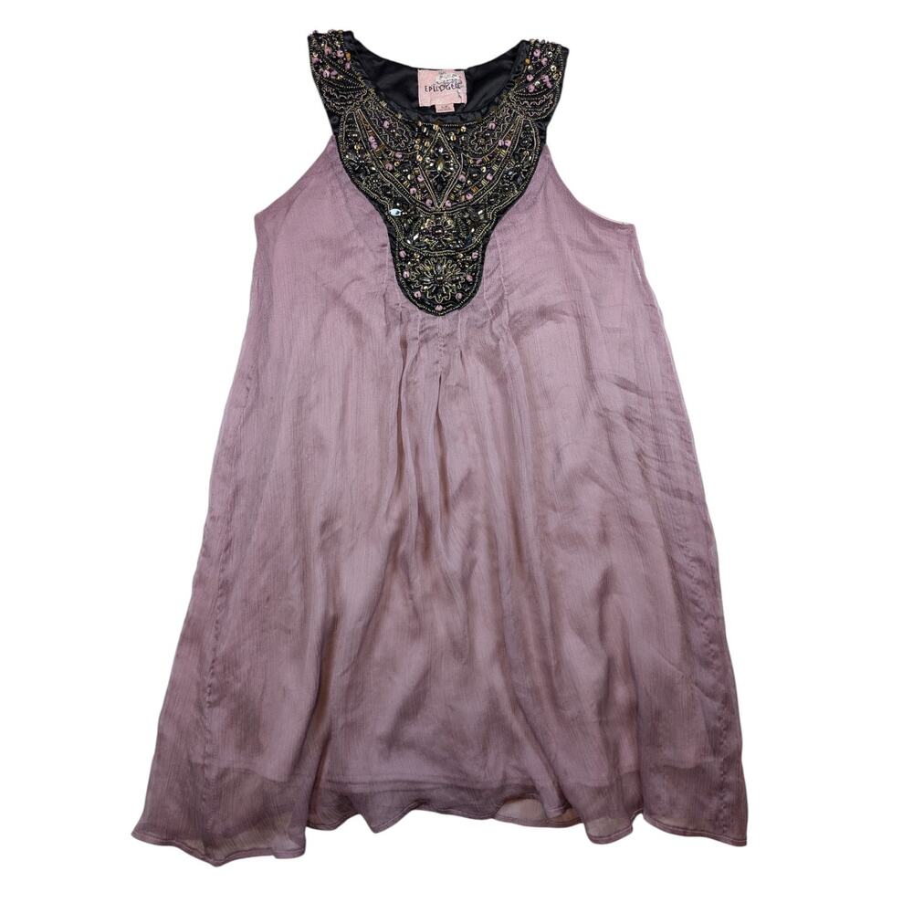 Anthropologie Epilogue Tunic Mini Dress Lavender Beaded Collar Petite Small